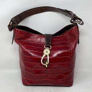 ❤️Dooney & Bourke Red Croc Embossed Leather Hobo Bag.